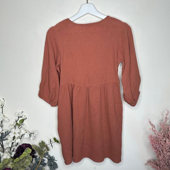 MADEWELL Marianna Puff-Sleeve Mini Dress Clay Brown {J37} - Picture 4 of 7